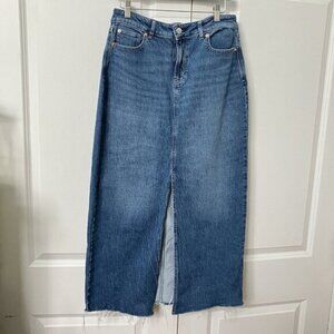 R Jeans Maxi Skirt Womens 29 Denim Jean Reitmans Slit Long Raw Hem Stretch